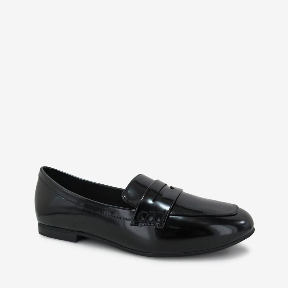 Jelly Pop Rossi Stylish Loafer Slip-On Block Heel Black Patent Size 7.5M NWB